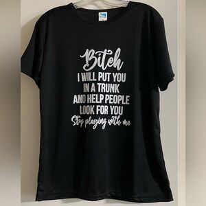 Black Graphic T-Shirt with Bold Text